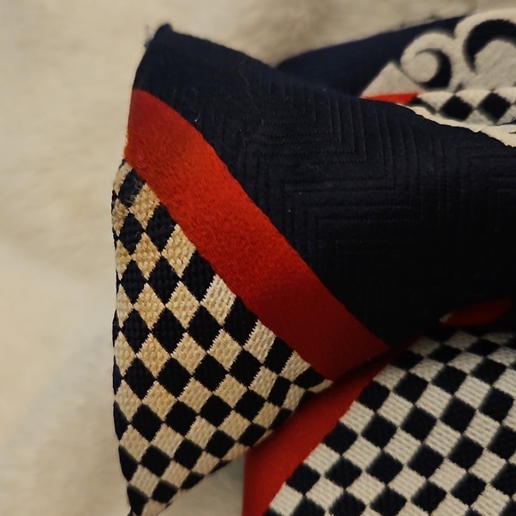 Vtg WEMBLEY MCM Red White and Blue Check Striped Wide Clip-on Tie - Picture 6 of 10